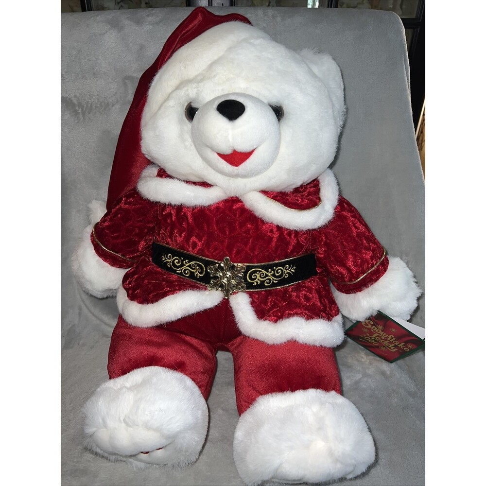 2000 Snowflake White TEDDY BEAR Red/Gold Santa Outfit Walmart W/ Tags NWT 21-22”